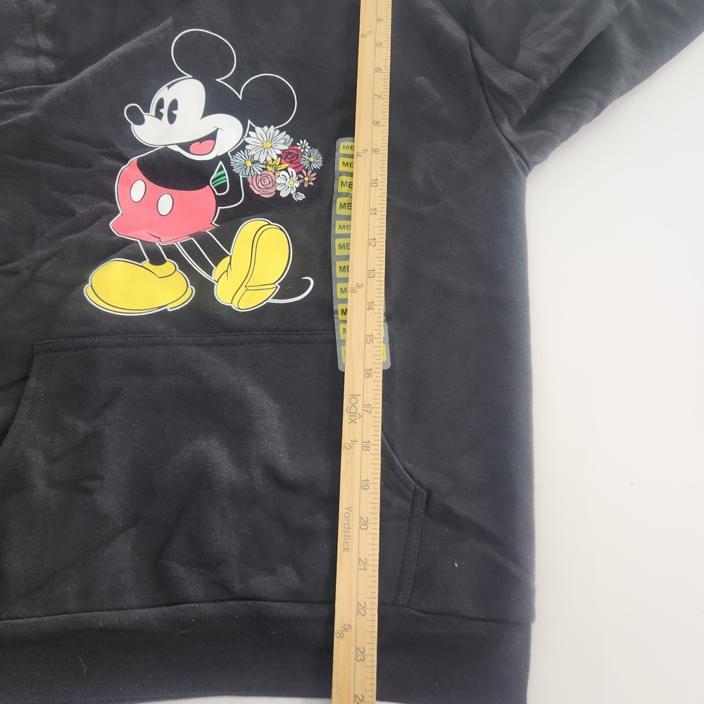 Disney  Hoodie Size M Mickey Mouse Women's Black Embroidered Flowers New  01 - Picture 12 of 13